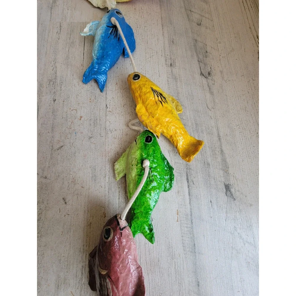 Vintage rainbow paper mache fish hanging unique Ocean Sea home‎ decor
